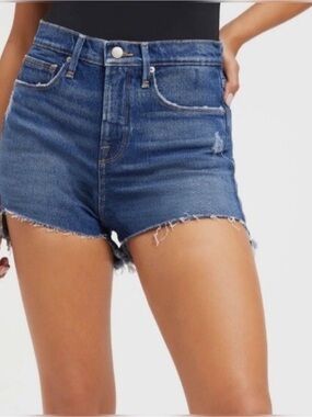 Good American Blue Distressed High-Rise Denim Jean Shorts